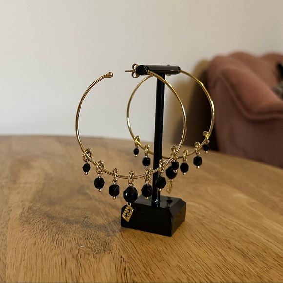 Fendi Jewelry - Fendi Gold Hoop Earrings with Black Bead Charms